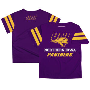 Youth Purple Northern Iowa Panthers Team Logo Stripes T-Shirt