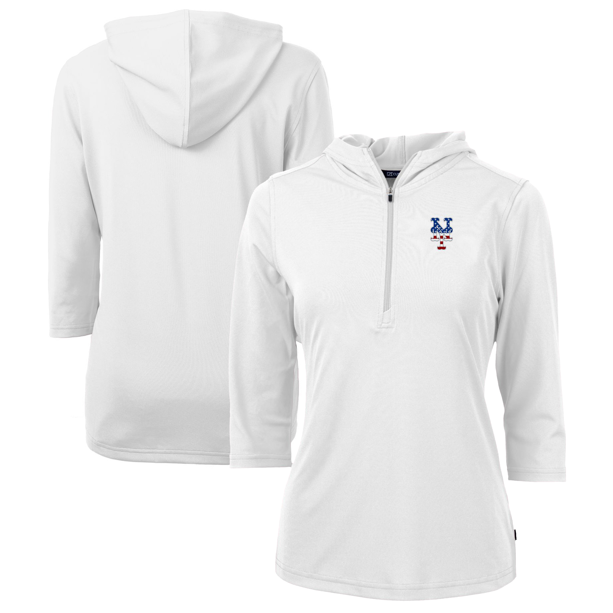 Women's Cutter & Buck White New York Mets Americana Logo DryTec Virtue Eco Pique Recycled Half-Zip Pullover Hoodie