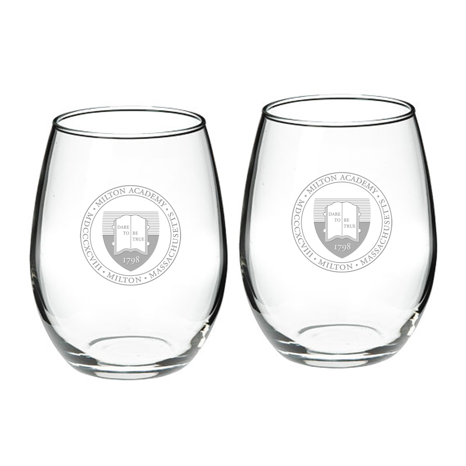 Milton Academy Mustangs Team Design Two-Piece 21oz. Stemless Wine Glass Set