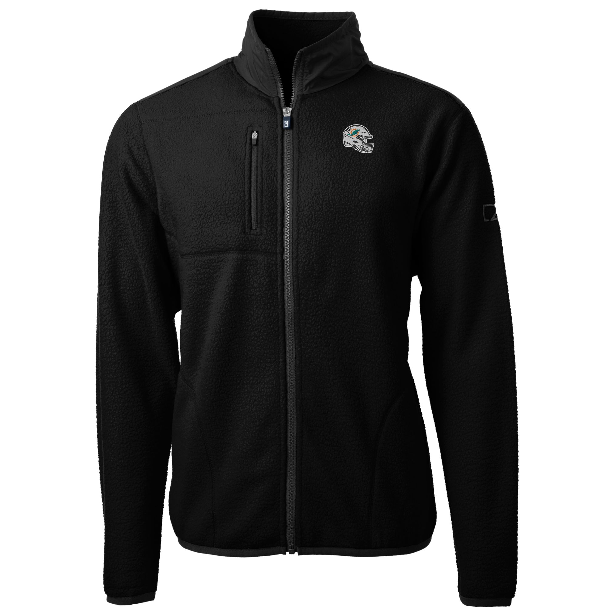 Men's Cutter & Buck Black Miami Dolphins Helmet Cascade Eco Sherpa Fleece Full-Zip Jacket - Image 3