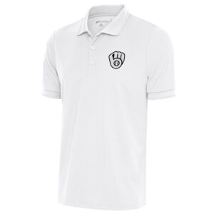 Men's Antigua White Milwaukee Brewers Metallic Big & Tall Affluent Polo