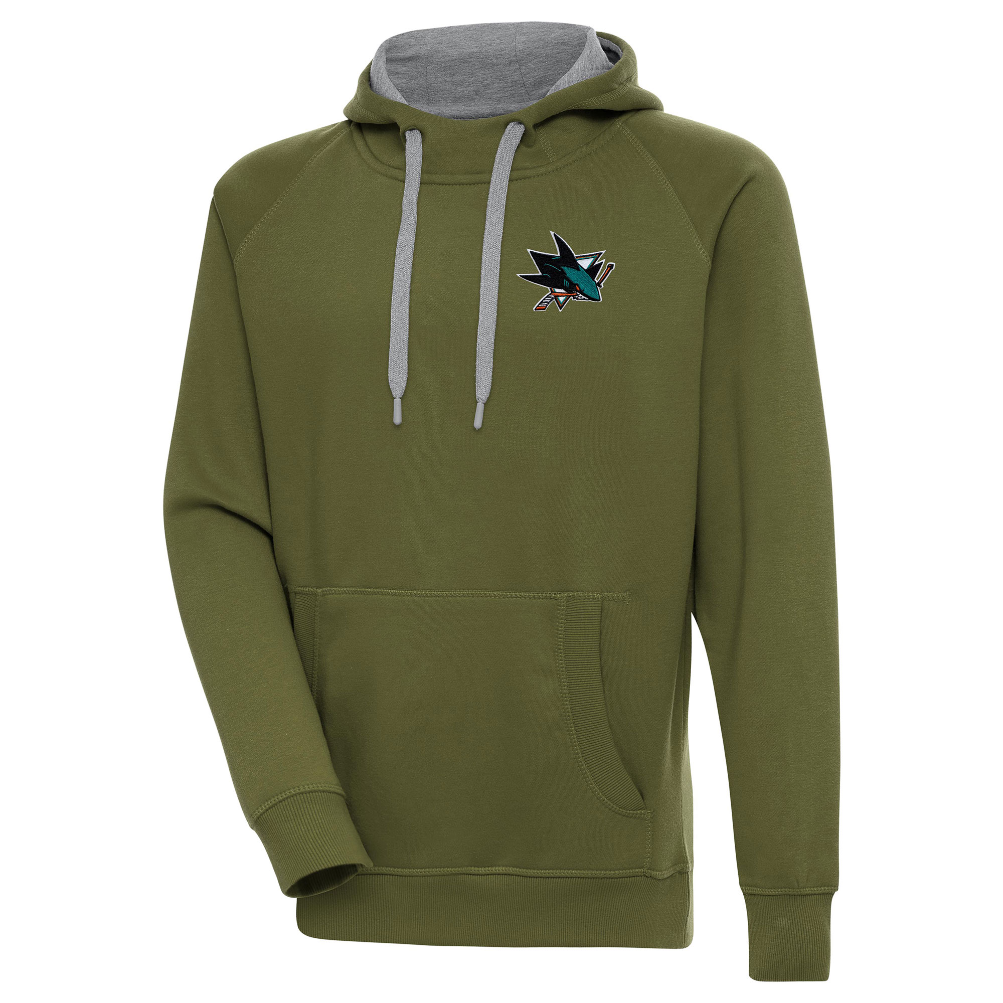 Men's Antigua Olive San Jose Sharks Victory Pullover Hoodie