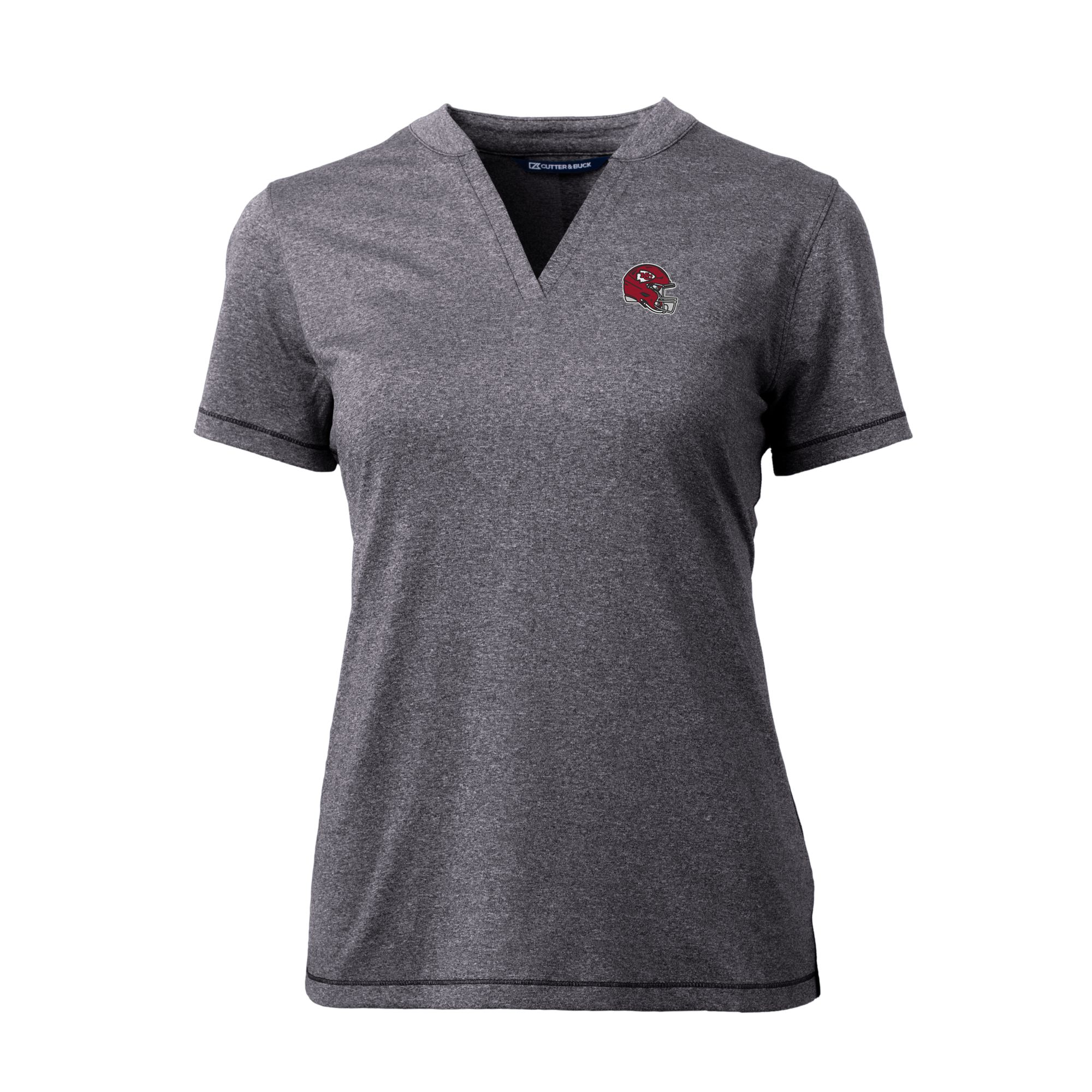Women's Cutter & Buck Heather Charcoal Kansas City Chiefs Helmet Logo DryTec Forge Stretch V-Neck Blade Top - Image 6