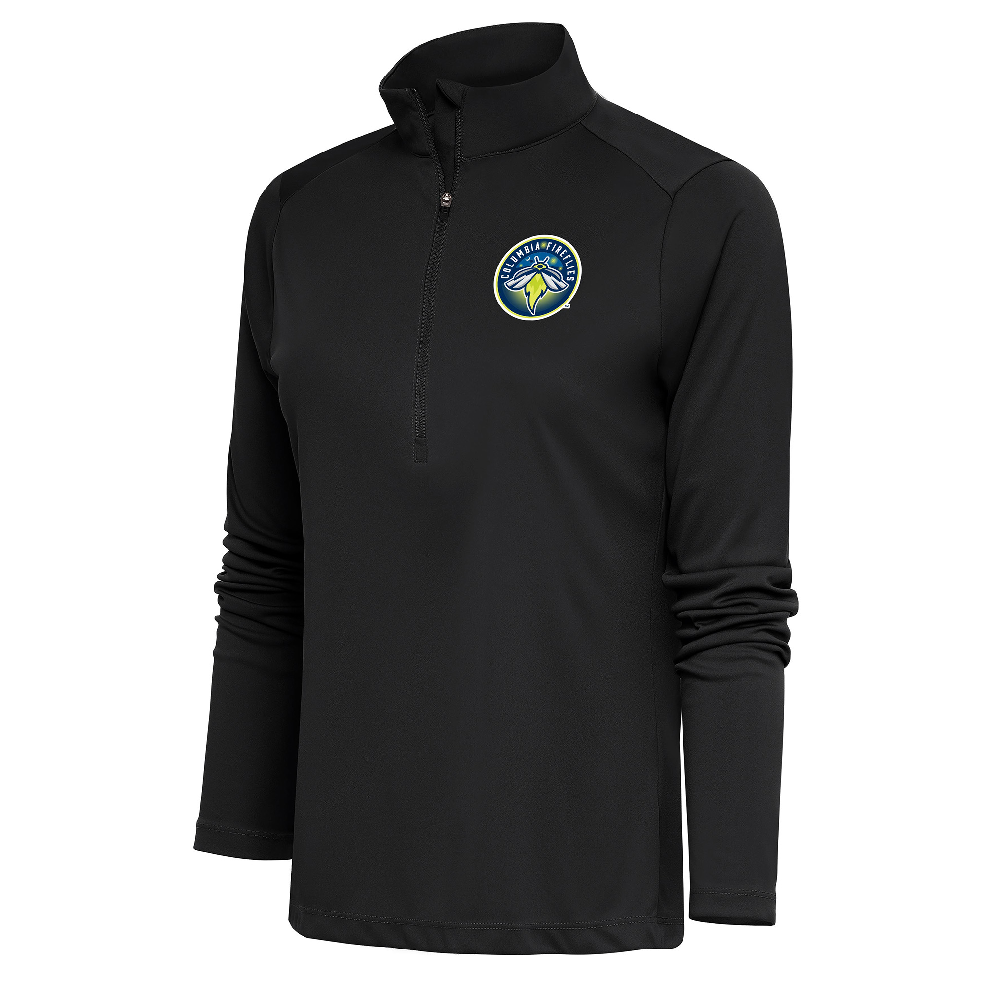 Women's Antigua Charcoal Columbia Fireflies Tribute Half-Zip Pullover Top