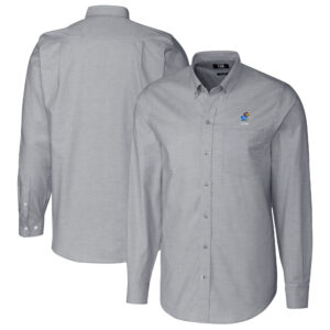 Men's Cutter & Buck  Charcoal Kansas Jayhawks Alumni Logo Stretch Oxford Long Sleeve Button-Down Shirt