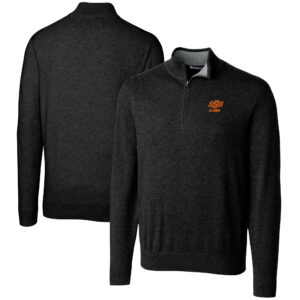 Men's Cutter & Buck  Black Oklahoma State Cowboys Alumni Logo Lakemont Tri-Blend Quarter-Zip Pullover Sweater