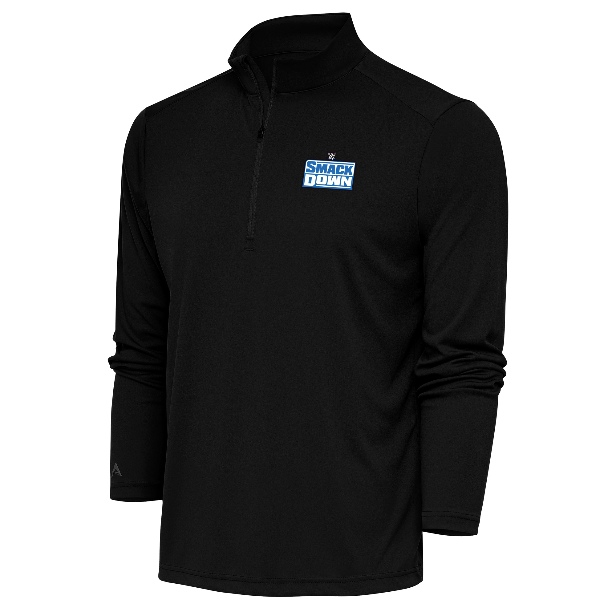 Men's Antigua Black SmackDown Tribute Quarter-Zip Pullover Top