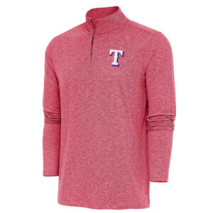 Men's Antigua  Heather Red Texas Rangers Hunk Quarter-Zip Pullover Top
