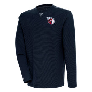 Men's Antigua  Navy Cleveland Guardians Flier Bunker Pullover Sweatshirt