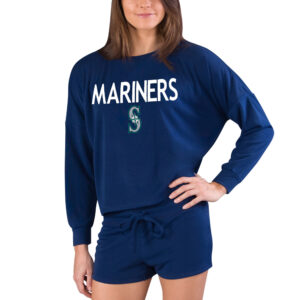 Women's Concepts Sport  Navy Seattle Mariners Gather Long Sleeve Top & Shorts Set