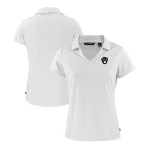 Women's Cutter & Buck  White Milwaukee Brewers Daybreak Eco Recycled V-Neck Polo