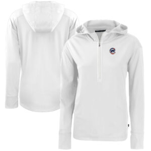 Women's Cutter & Buck  White Chicago Cubs Daybreak Eco Recycled Half-Zip Hoodie