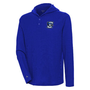 Men's Antigua Blue Creighton Bluejays Strong Hold Long Sleeve Henley Hoodie T-Shirt