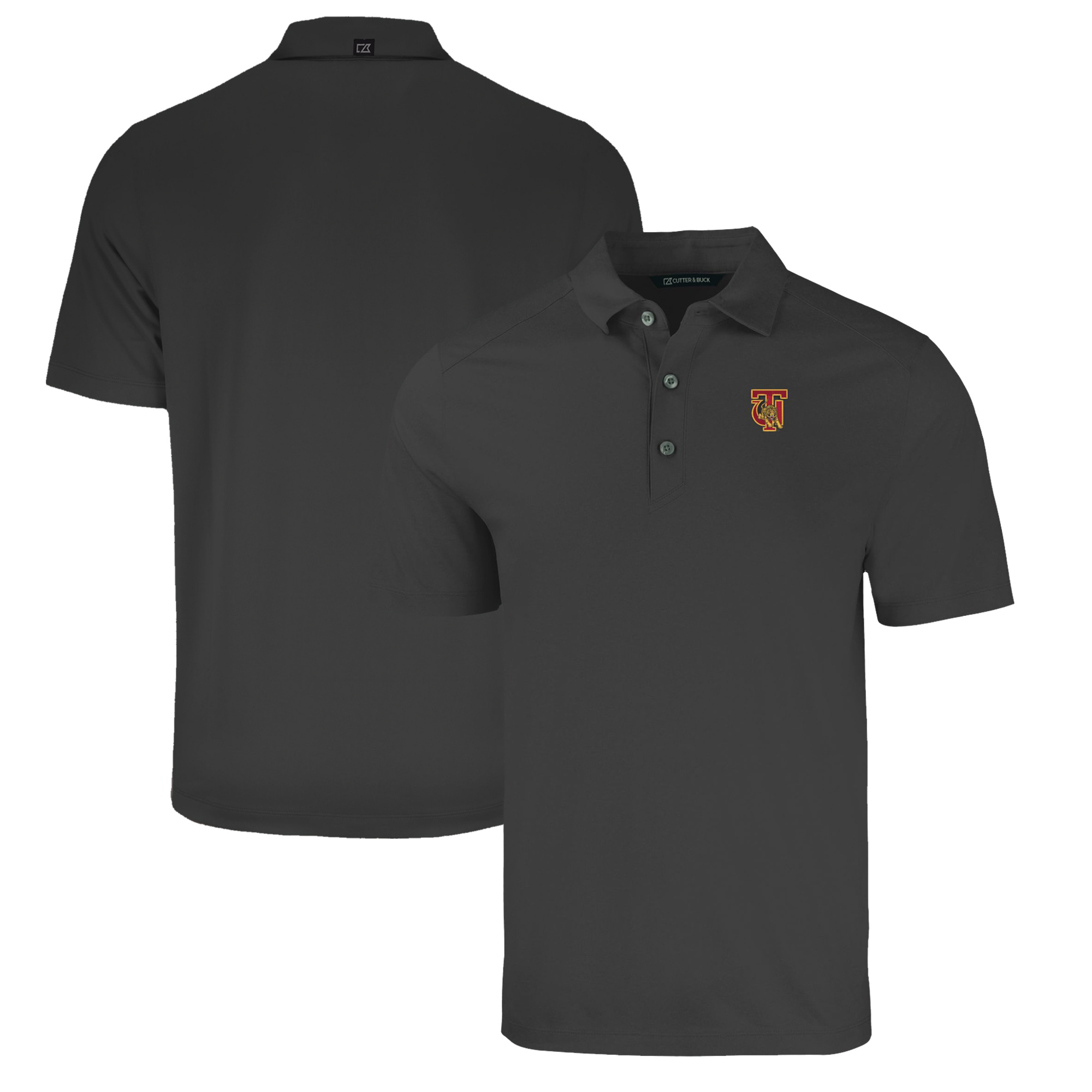Men's Cutter & Buck Heather Black Tuskegee Golden Tigers Forge Eco Stretch Recycled Polo