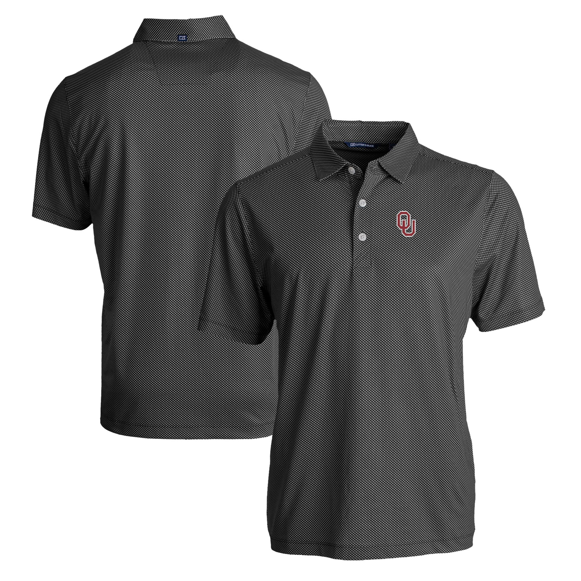 Men's Cutter & Buck Black/White Oklahoma Sooners Pike Eco Symmetry Print Stretch Recycled Polo - Image 2