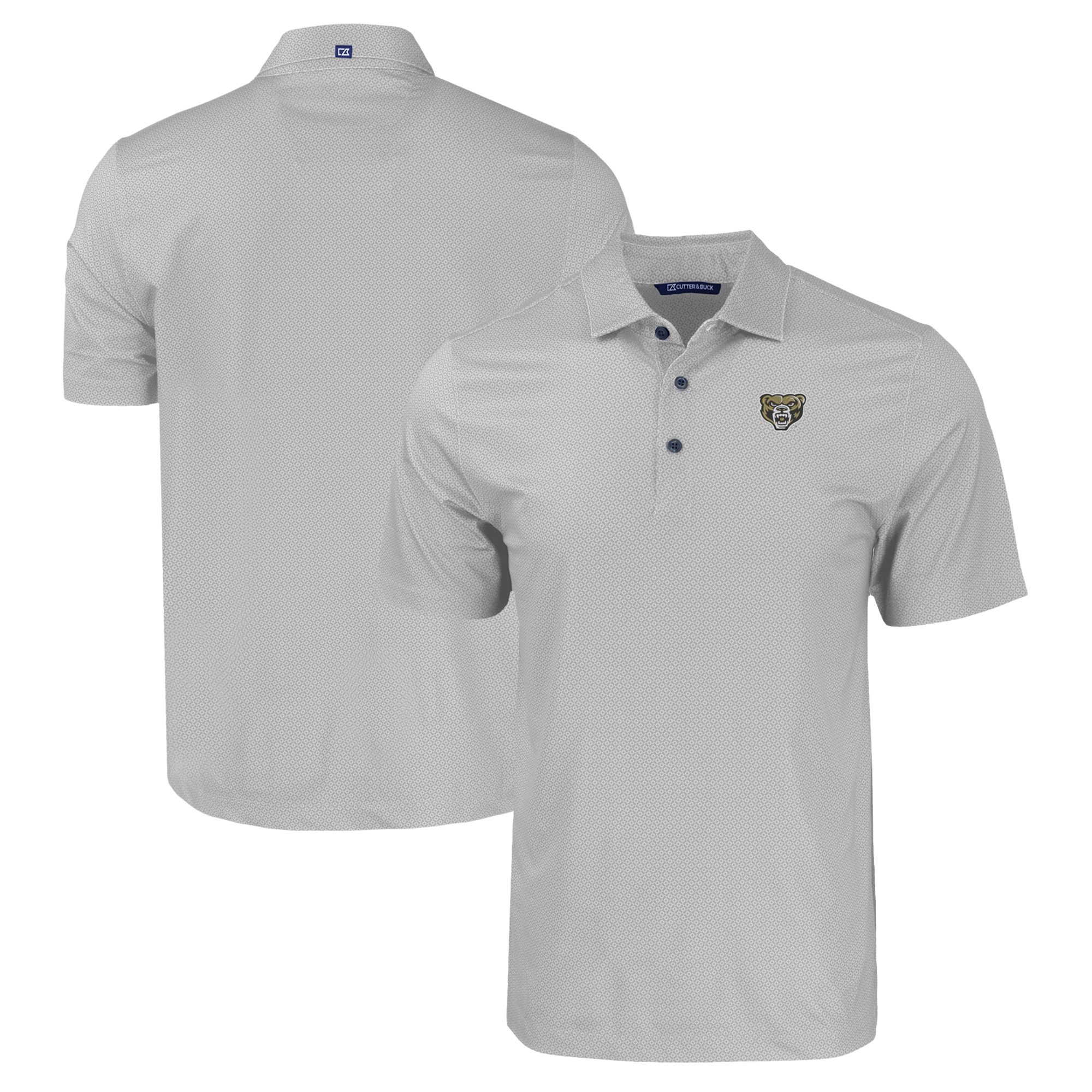 Men's Cutter & Buck Gray Oakland Golden Grizzlies Pike Eco Tonal Geo Print Stretch Recycled Polo - Image 2