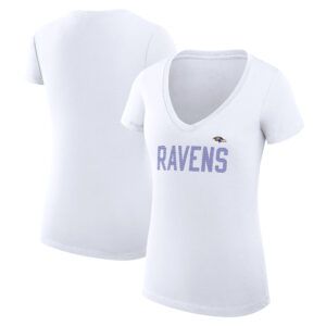 Women's G-III 4Her by Carl Banks White Baltimore Ravens Dot Print V-Neck Fitted T-Shirt