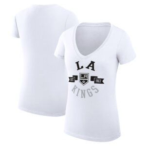 Women's G-III 4Her by Carl Banks White Los Angeles Kings City Graphic V-Neck Fitted T-Shirt