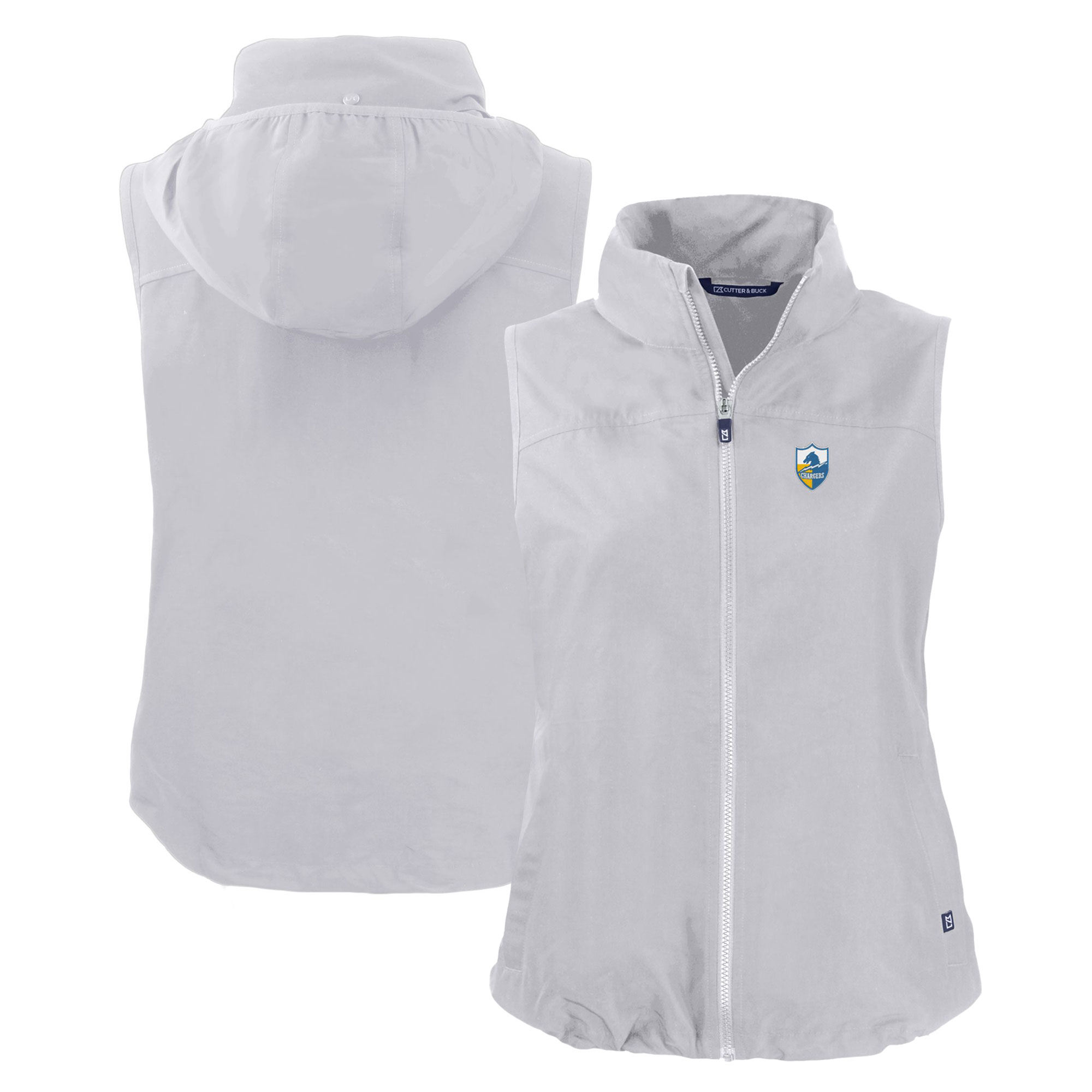 Women's Cutter & Buck Gray Los Angeles Chargers Throwback Charter Eco Full-Zip Vest