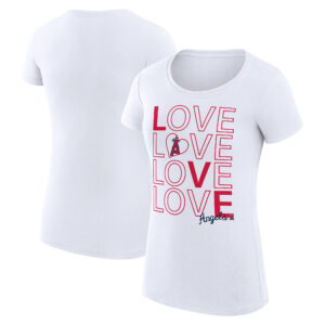 Women's G-III 4Her by Carl Banks White Los Angeles Angels Love Graphic Team Fitted T-Shirt