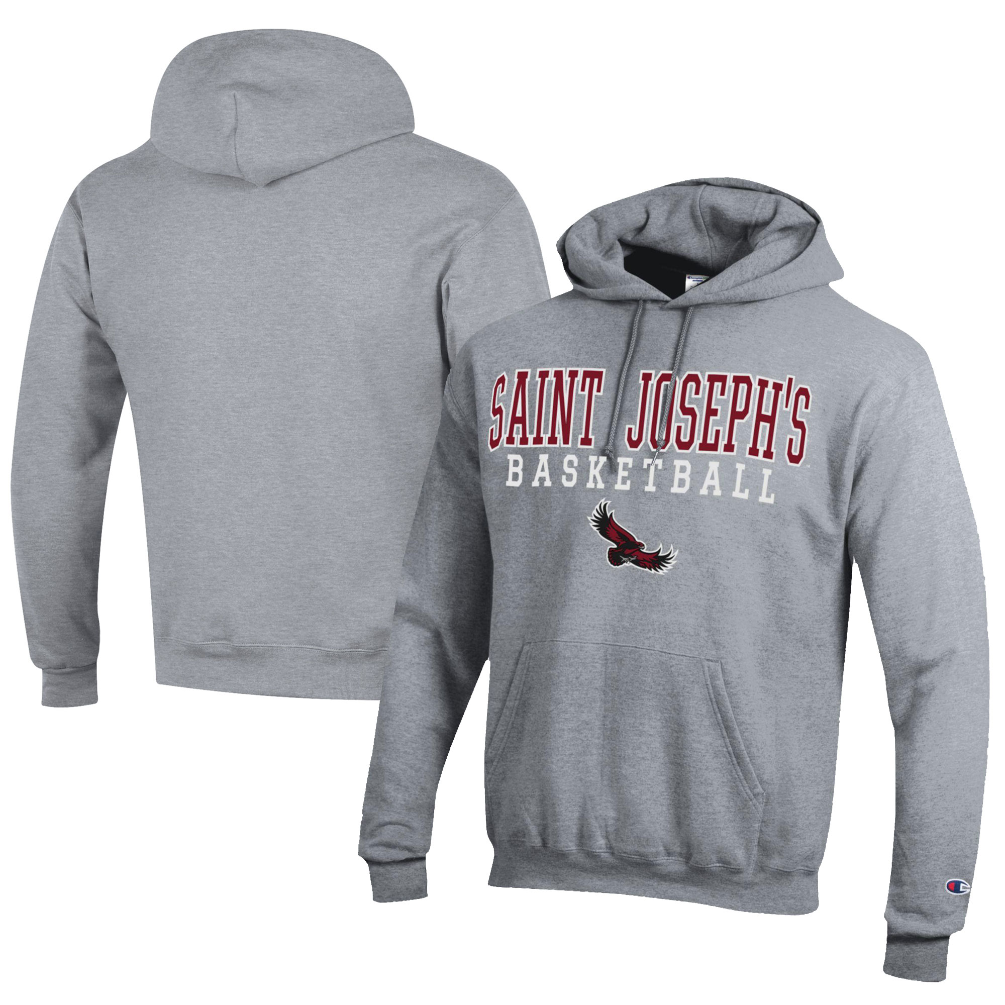 Men's Champion Gray Saint Joseph's Hawks Stacked Logo Basketball Eco Powerblend Pullover Hoodie - Image 7