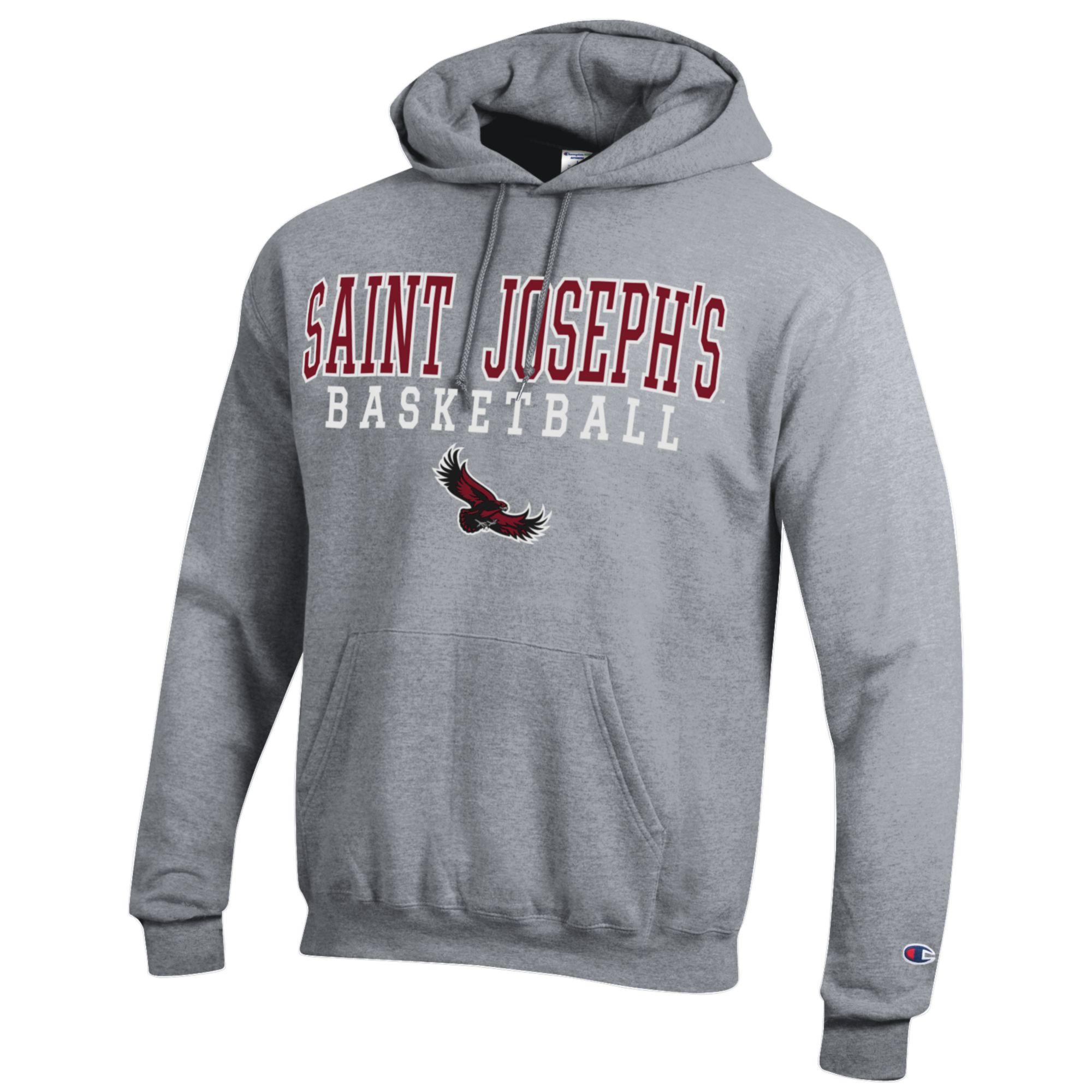 Men's Champion Gray Saint Joseph's Hawks Stacked Logo Basketball Eco Powerblend Pullover Hoodie - Image 5