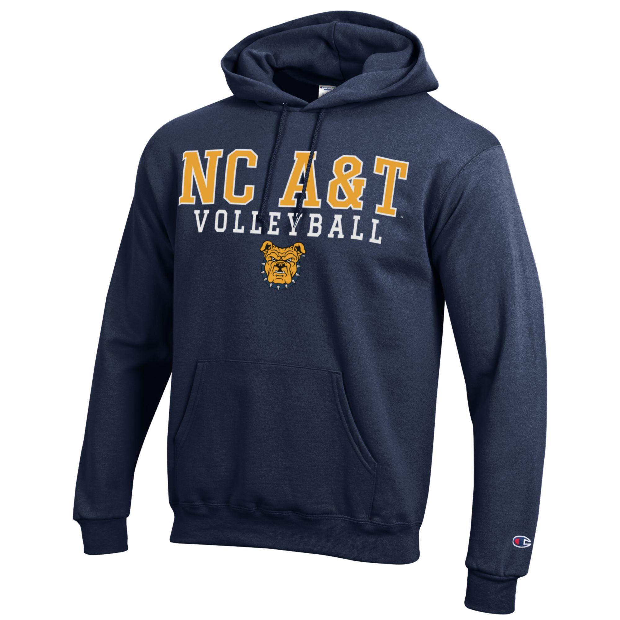 Men's Champion Navy North Carolina A&T Aggies Stacked Logo Volleyball Eco Powerblend Pullover Hoodie - Image 6