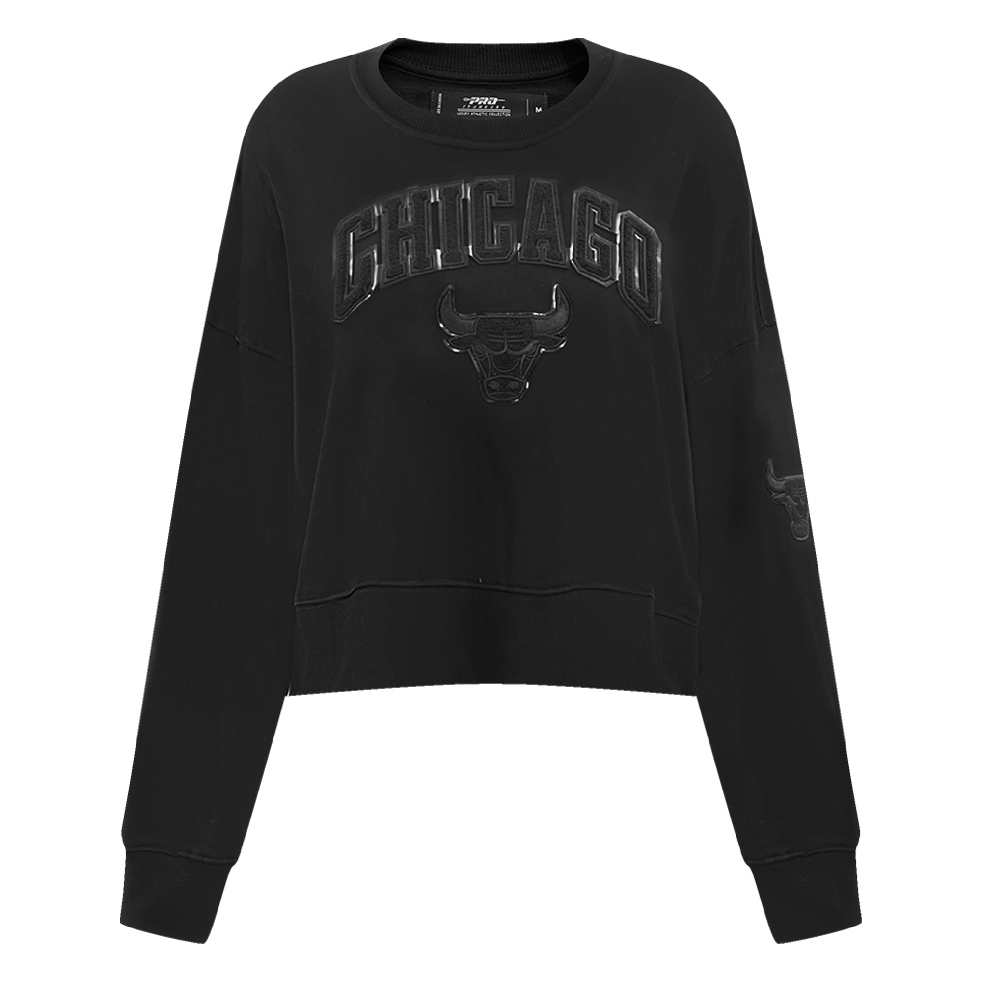 Women's Pro Standard Black Chicago Bulls Triple Black FLC Crewneck Pullover Sweatshirt - Image 3