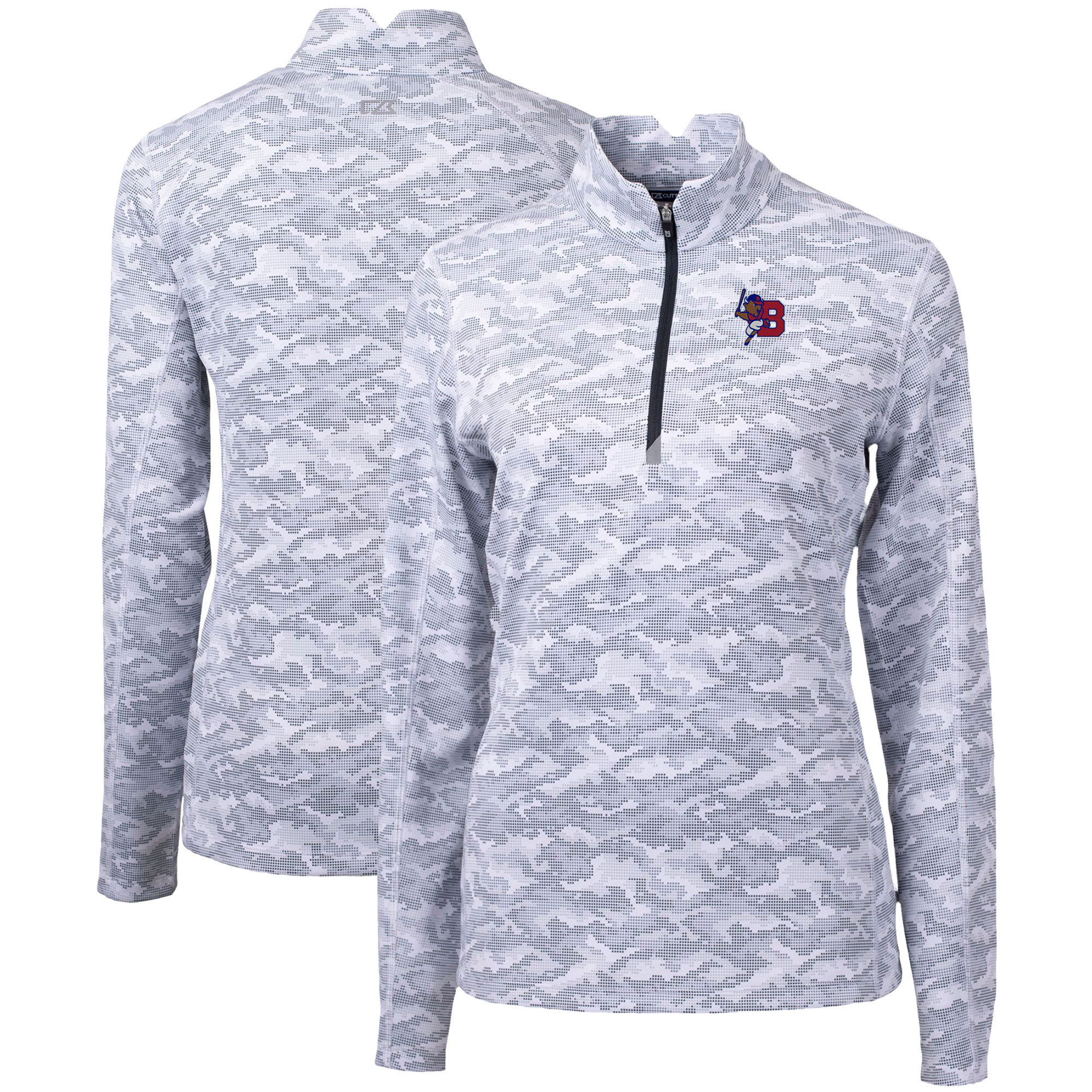 Women's Cutter & Buck Charcoal Buffalo Bisons Traverse Camo Stretch Quarter-Zip Pullover Top