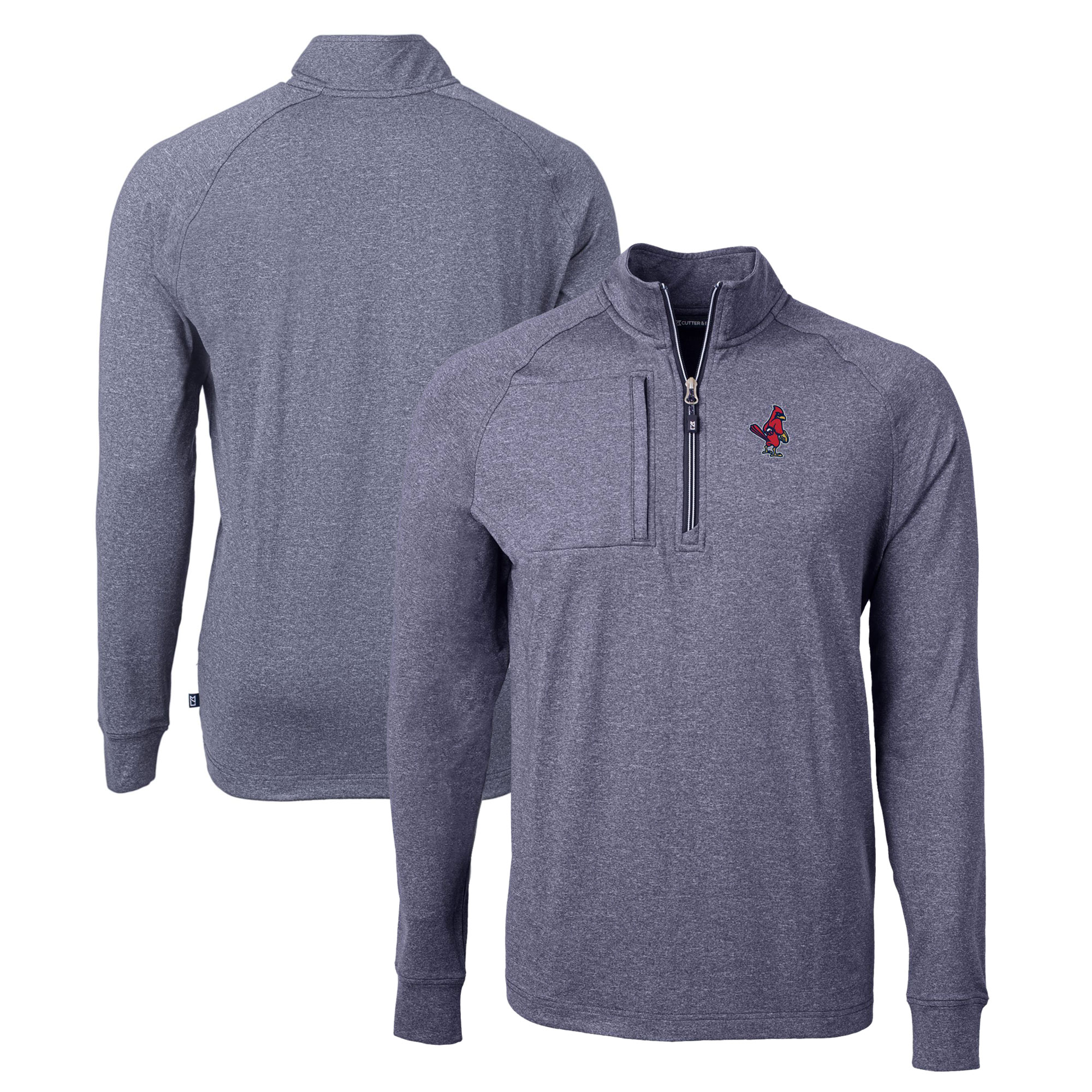 Men's Cutter & Buck Heather Navy Memphis Redbirds Adapt Eco Knit Heather Recycled Quarter-Zip Pullover - Image 2