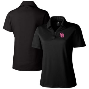 Women's Cutter & Buck Black San Diego Padres City Connect CB DryTec Genre Textured Solid Polo