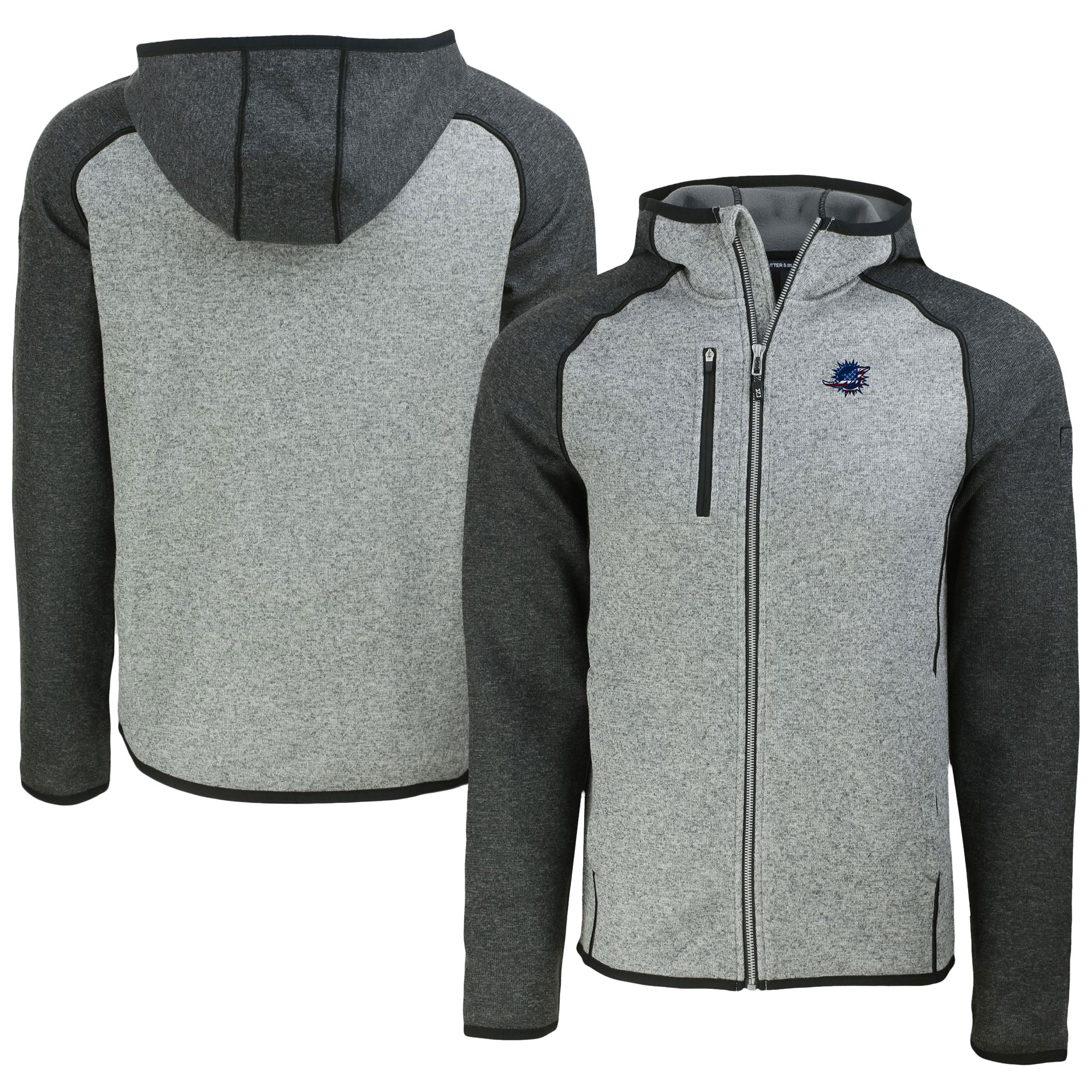 Men's Cutter & Buck Heather Gray/Heather Charcoal Miami Dolphins Americana Mainsail Full-Zip Hooded Jacket