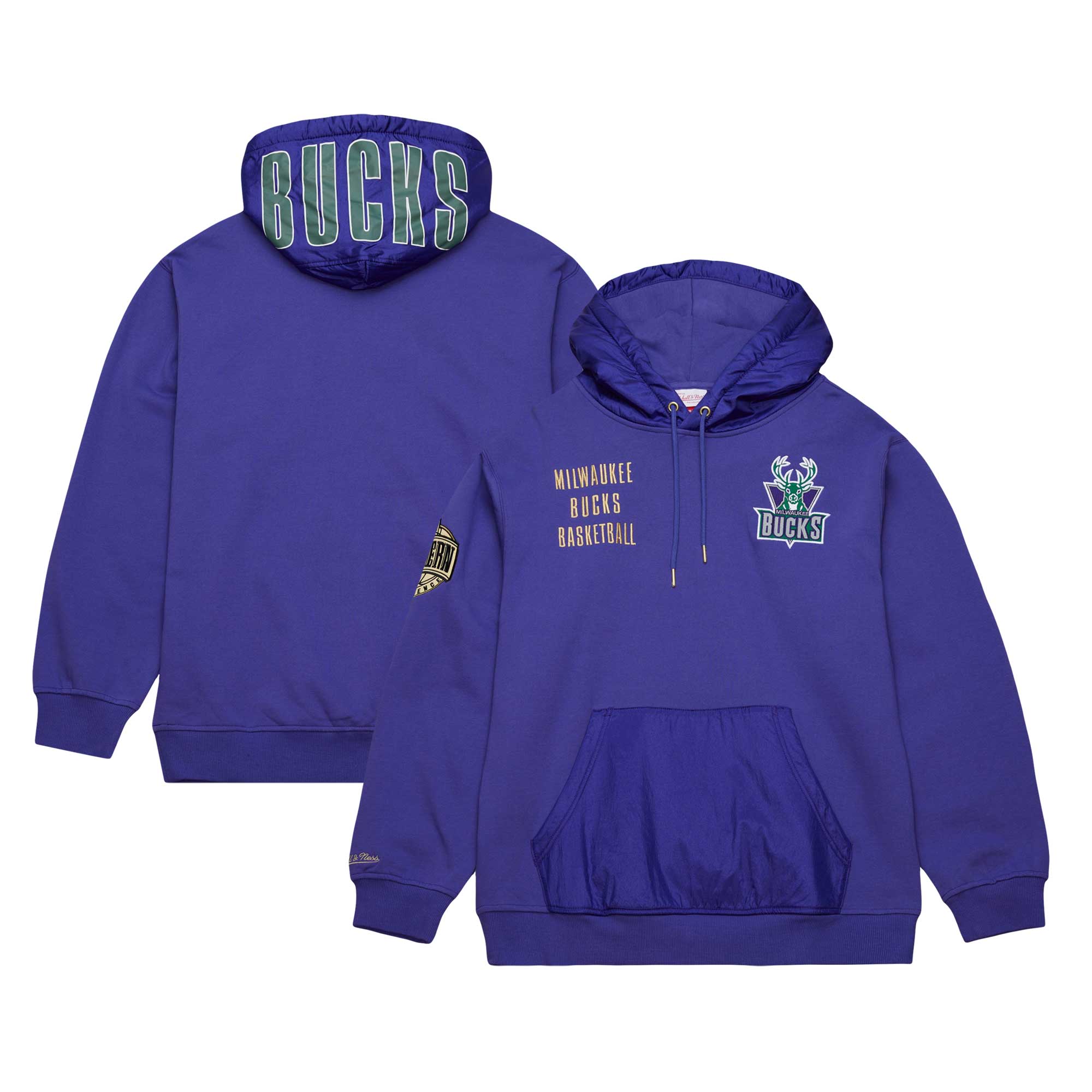 Men's Mitchell & Ness Purple Milwaukee Bucks Team OG 2.0 Vintage Logo Fleece Pullover Hoodie - Image 8