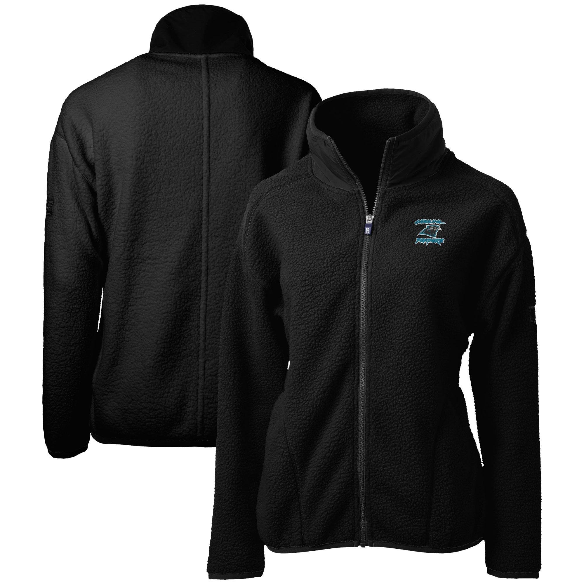 Women's Cutter & Buck Black Carolina Panthers Throwback Logo Cascade Eco Sherpa Full-Zip Fleece Jacket