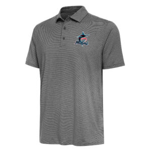 Men's Antigua  Heather Black Miami Marlins Scheme Polo