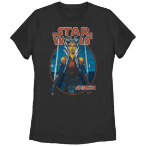 Women's Mad Engine Ahsoka Tano Black Star Wars Twin Sabers Graphic T-Shirt