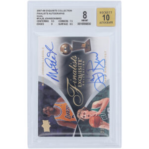 Magic Johnson & Larry Bird Autographed 2007-08 Upper Deck Exquisite Collection Finalists Dual #FA-JB #21/25 BGS Authenticated 8/10 Card - 9.5,7.5,8,8.5 Subgrades