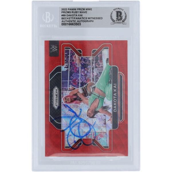 Dakota Kai WWE Autographed 2022 Panini Prizm Ruby Wave Prizm #99 Beckett Fanatics Witnessed Authenticated Card - Image 5