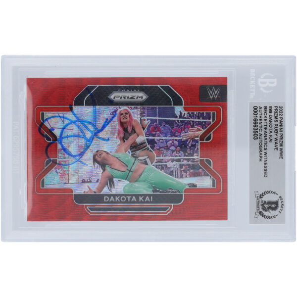 Dakota Kai WWE Autographed 2022 Panini Prizm Ruby Wave Prizm #99 Beckett Fanatics Witnessed Authenticated Card - Image 7
