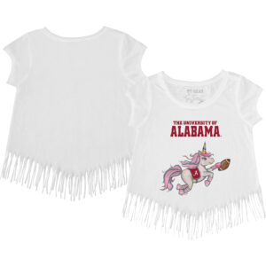Girls Youth Tiny Turnip White Alabama Crimson Tide Unicorn Fringe T-Shirt