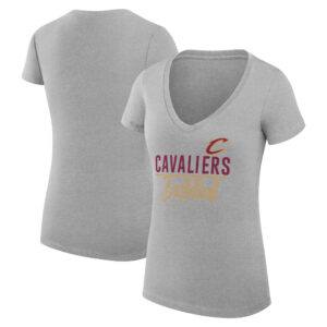 Women's G-III 4Her by Carl Banks Heather Gray Cleveland Cavaliers Team Sport Fitted V-Neck T-Shirt