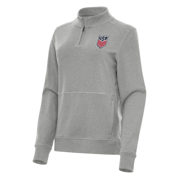 Women's Antigua Heather Gray USMNT Crush Quarter-Zip Top