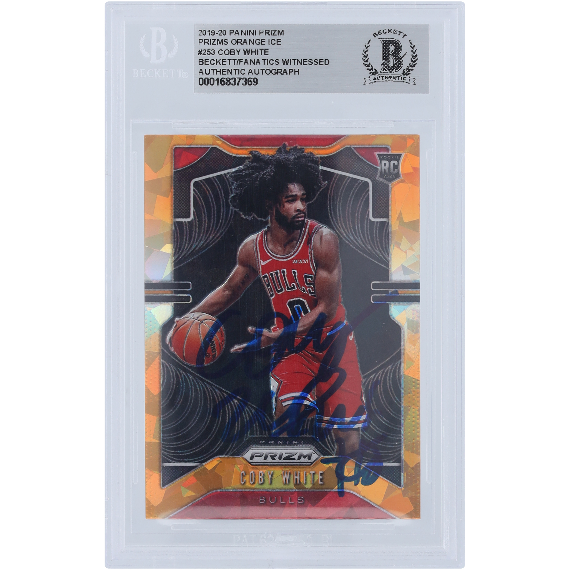 Coby White Chicago Bulls Autographed 2019-20 Panini Prizm Orange Ice Prizm #253 Beckett Fanatics Witnessed Authenticated Rookie Card