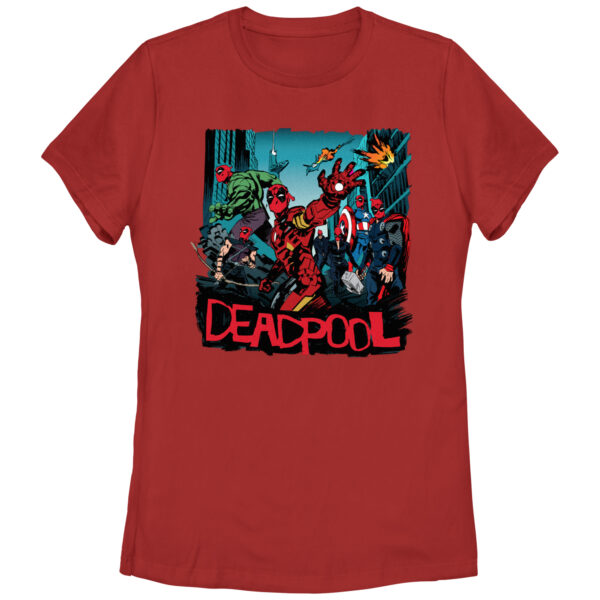 Women's Mad Engine Red Deadpool Like Avengers Graphic T-Shirt