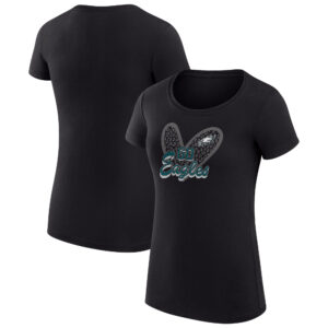 Women's G-III 4Her by Carl Banks Black Philadelphia Eagles Animal Print Heart Fitted T-Shirt