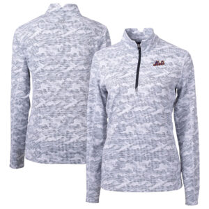 Women's Cutter & Buck Gray New York Mets  Traverse Camo Print Stretch Quarter-Zip Top