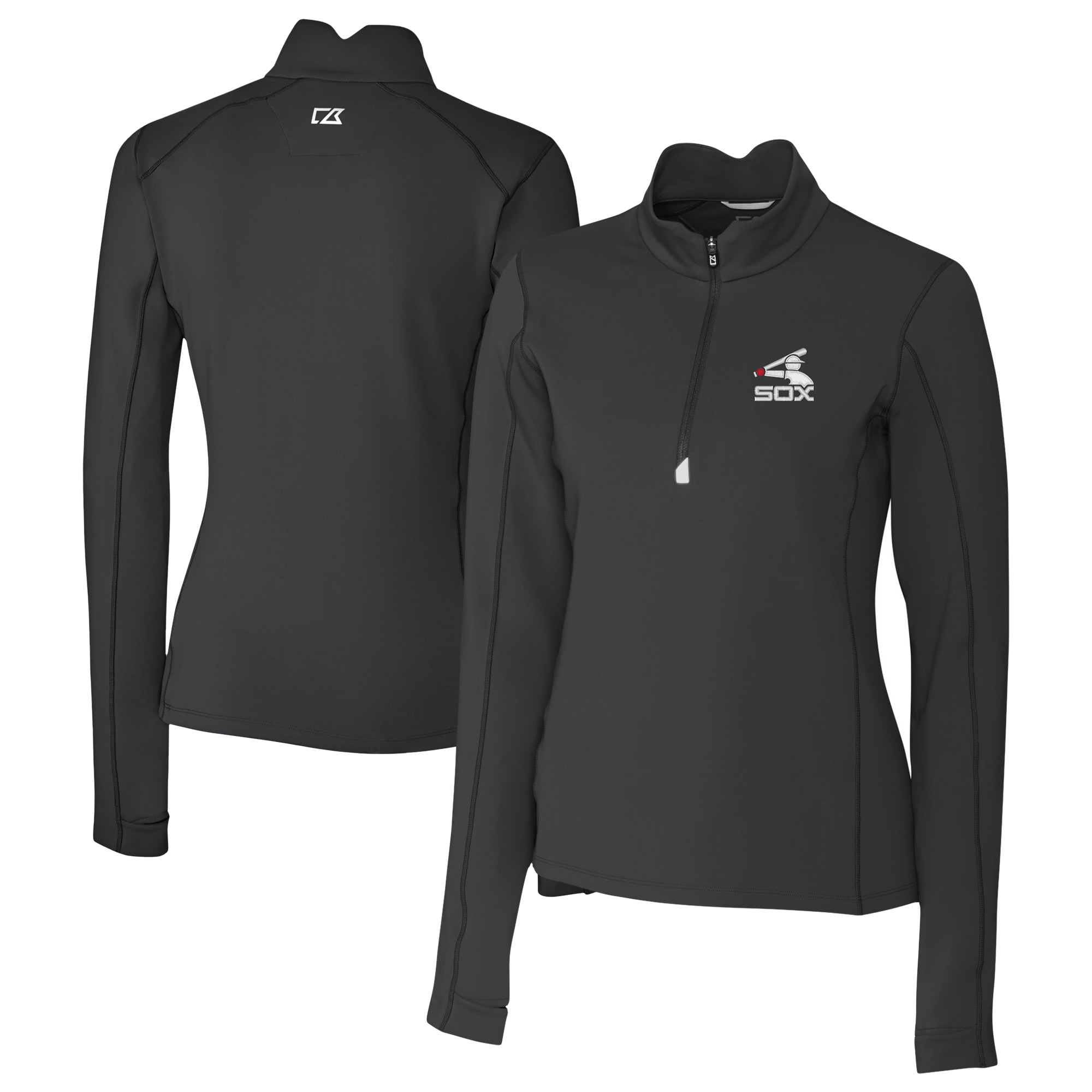 Women's Cutter & Buck Black Chicago White Sox Cooperstown Collection Traverse Stretch Quarter-Zip Pullover Top - Image 2
