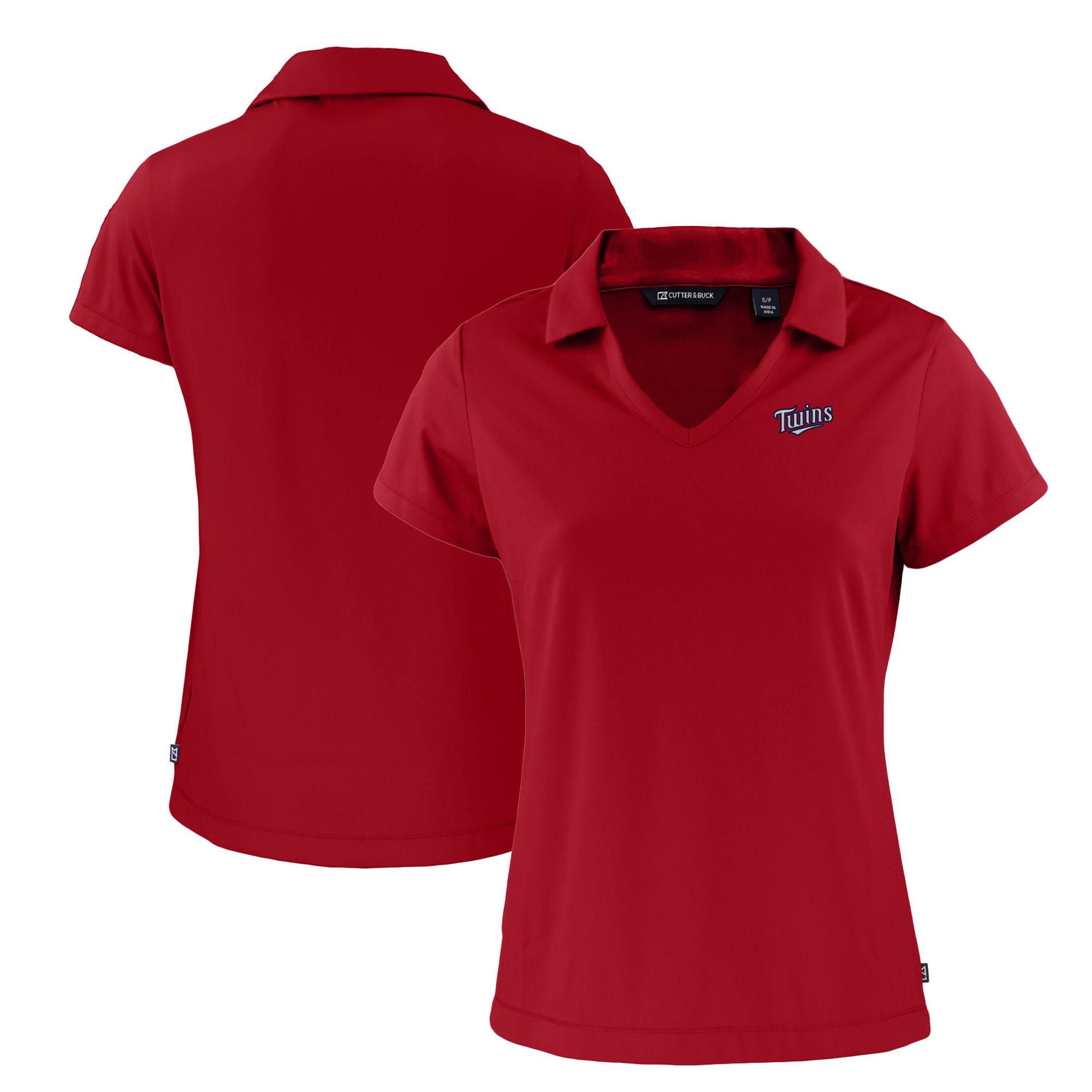 Women's Cutter & Buck Red Minnesota Twins Daybreak Eco Recycled V-Neck Polo