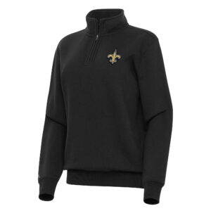 Women's Antigua  Black New Orleans Saints Victory Quarter-Zip Top