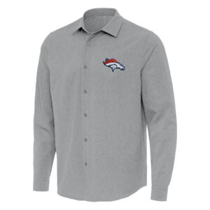 Men's Antigua Gray Denver Broncos Exposure Woven Long Sleeve Button-Up Shirt